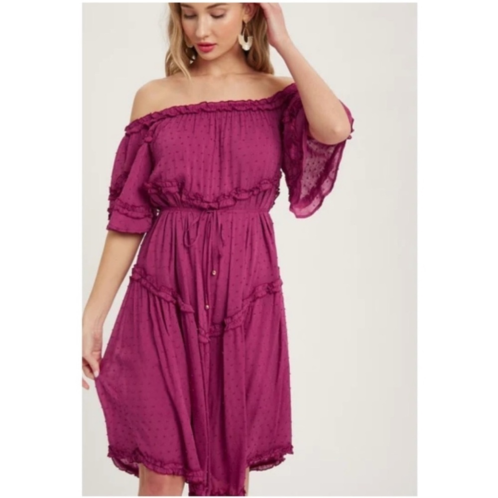 Blu ivy Frill detail off shoulder midi dress size L New with tag - Picture 5 of 8